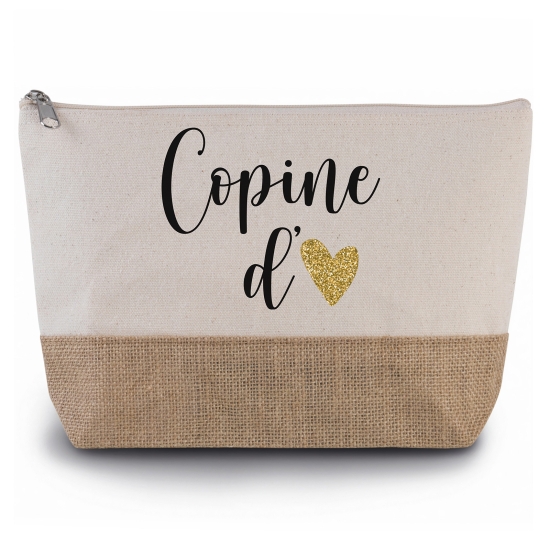 Pochette en toiles de coton et jute - Copine d'amour