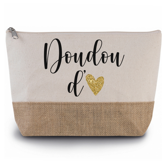 Pochette en toiles de coton et jute - Doudou d'amour