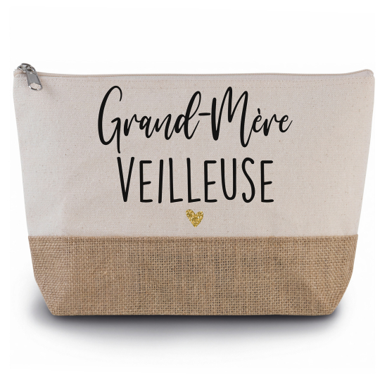 Pochette en toiles de coton et jute - Grand-mère veilleuse