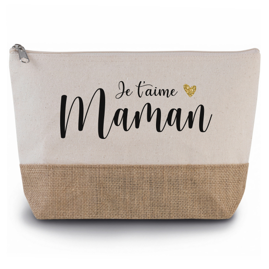 Pochette en toiles de coton et jute - Je t'aime maman