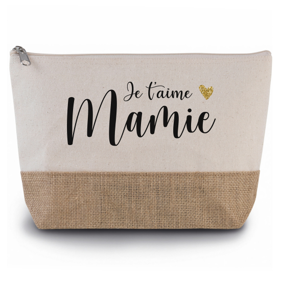 Pochette en toiles de coton et jute - Je t'aime mamie