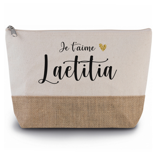 Pochette en toiles de coton et jute - je t'aime Prénom