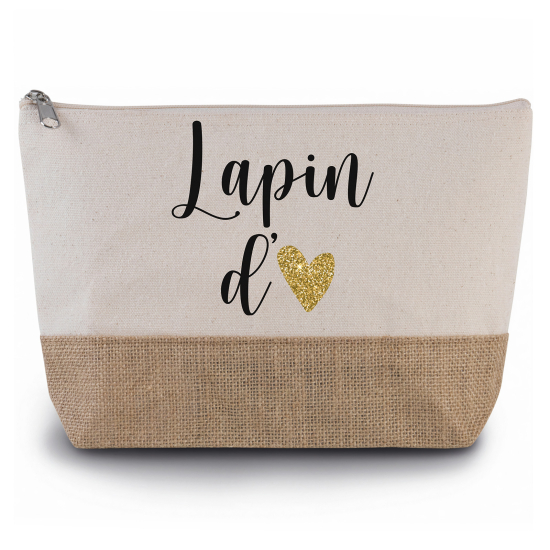 Pochette en toiles de coton et jute - Lapin d'amour