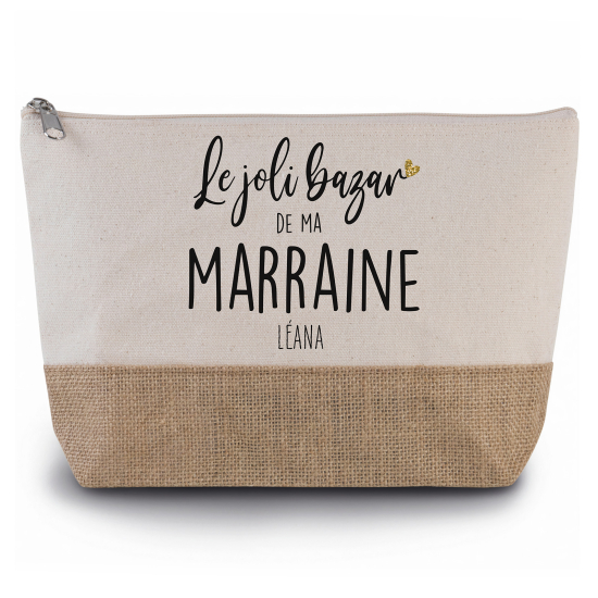 Pochette en toiles de coton et jute - Le joli bazar de ma marraine Prénom