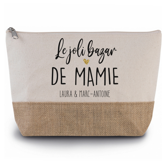 Pochette en toiles de coton et jute - Le joli bazar de mamie Prénom