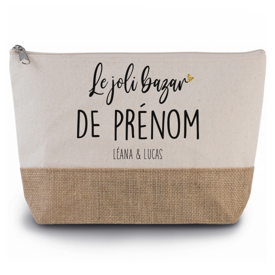 Pochette en toiles de coton et jute - Le joli bazar de Prénom