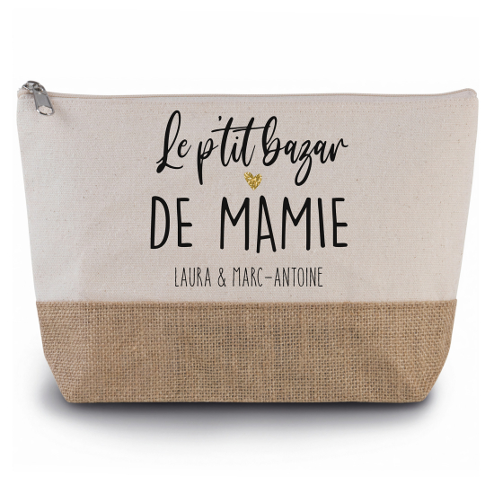 Pochette en toiles de coton et jute - Le p'tit bazar de mamie Prénom