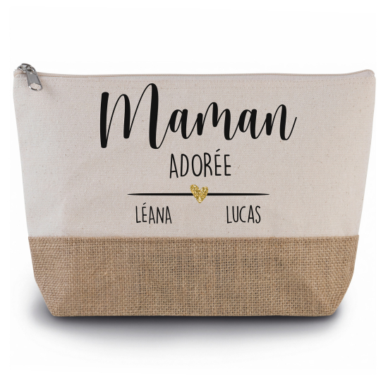 Pochette en toiles de coton et jute - Maman adorée