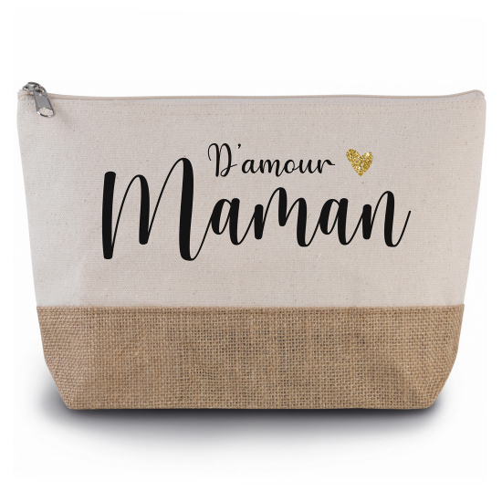 Pochette en toiles de coton et jute - Maman d'amour