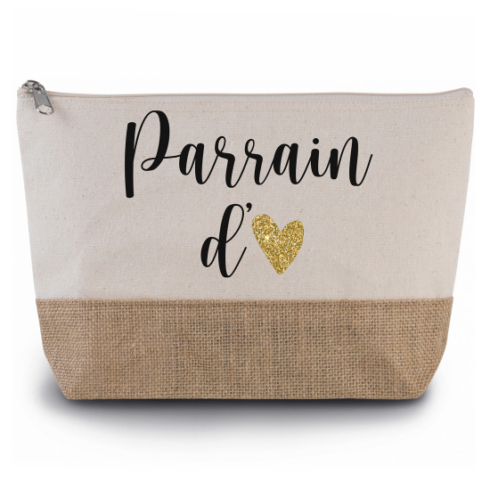 Pochette en toiles de coton et jute - Parrain d'amour