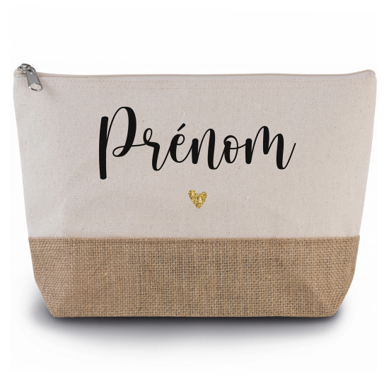 Pochette en toiles de coton et jute - Prénom