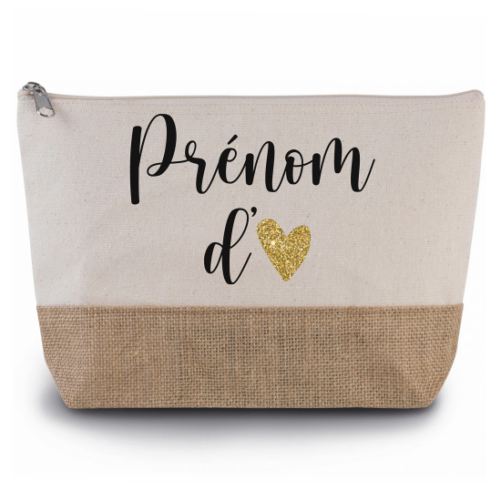 Pochette en toiles de coton et jute - Prénom d'amour