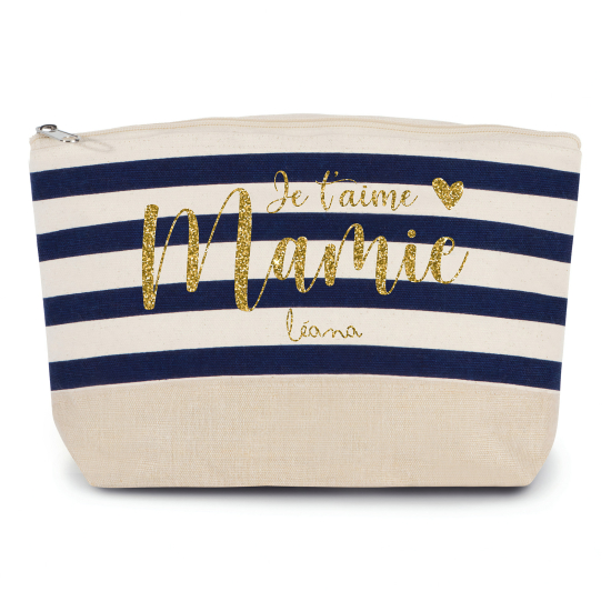 Pochette imprimé marin avec Écriture OR Pailletée - Je t'aime mamie