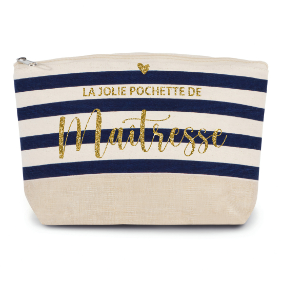 Pochette imprimé marin avec Écriture OR Pailletée - La jolie pochette de maîtresse