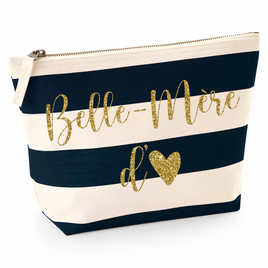 Pochette Nautical a rayures bleues foncées avec Écriture OR Pailletée - Belle-mère d'amour