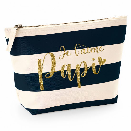 Pochette Nautical a rayures bleues foncées avec Écriture OR Pailletée - Je t'aime papi