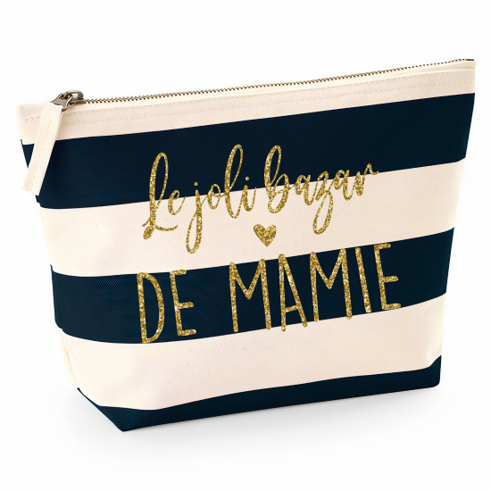 Pochette Nautical a rayures bleues foncées avec Écriture OR Pailletée - Le joli bazar de mamie