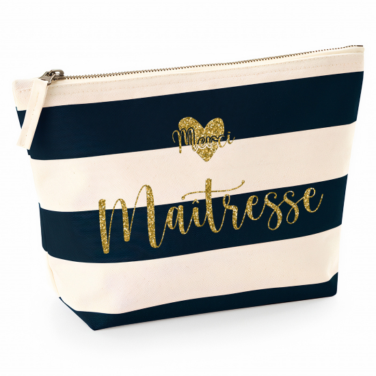 Pochette Nautical a rayures bleues foncées avec Écriture OR Pailletée - Merci maîtresse