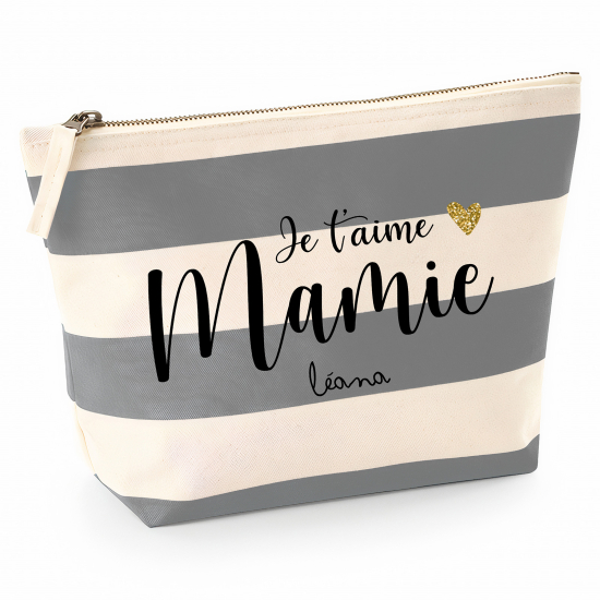 Pochette Nautical a rayures bleues gris - Je t'aime mamie