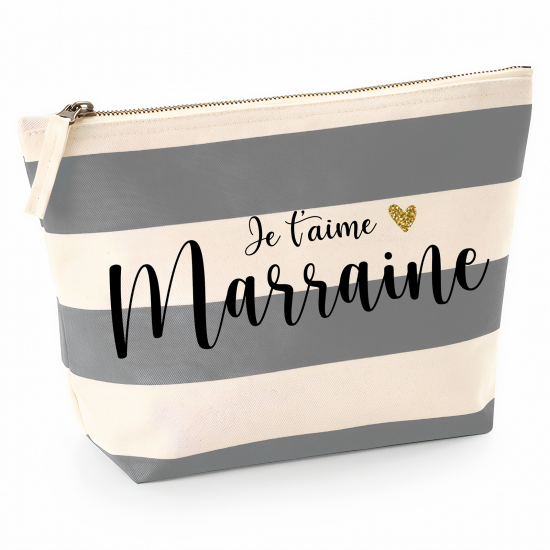 Pochette Nautical a rayures bleues gris - Je t'aime marraine