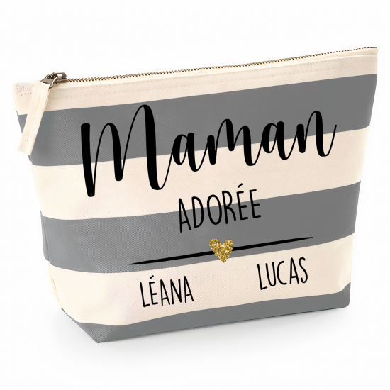 Pochette Nautical a rayures bleues gris - Maman adorée