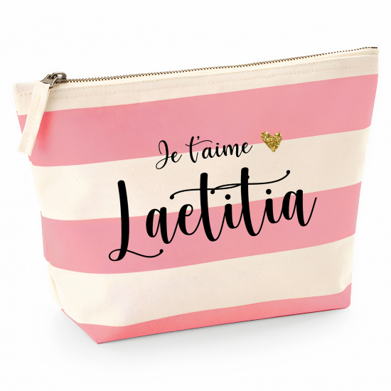 Pochette Nautical a rayures roses - je t'aime prénom