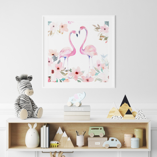 Poster / Affiche carrée Enfants - Flamants Roses