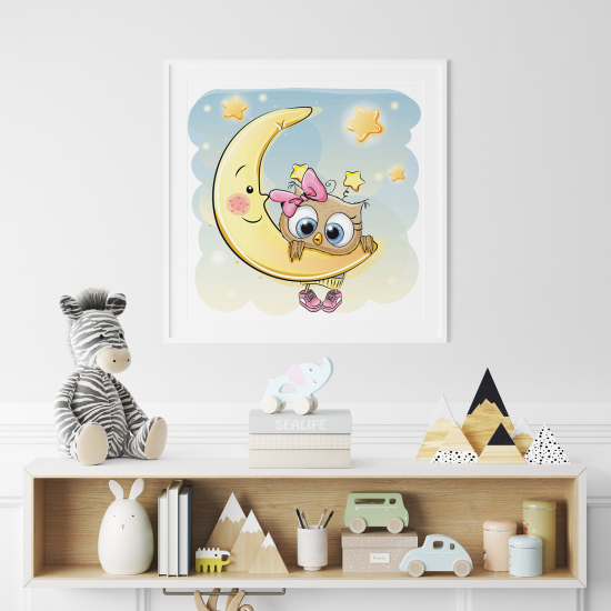 Poster / Affiche carrée Enfants - Hibou Lune