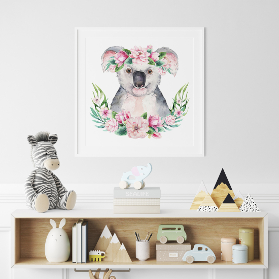 Poster / Affiche carrée Enfants - Koala fleurs