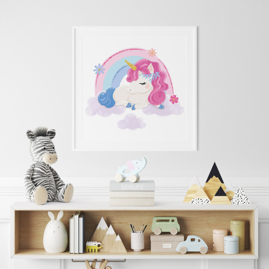 Poster / Affiche carrée Enfants - Licorne Arc-en-ciel