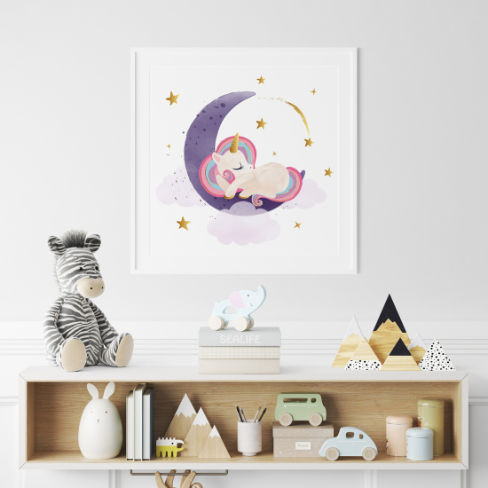 Poster / Affiche carrée Enfants - Licorne Lune