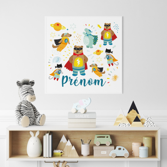 Poster / Affiche carrée enfants personnalisée - Animaux Super Héros