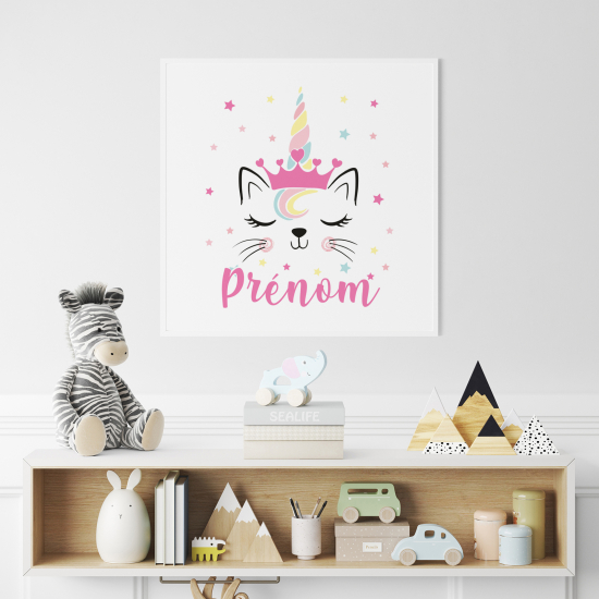 Poster / Affiche carrée enfants personnalisée - Chaton Licorne