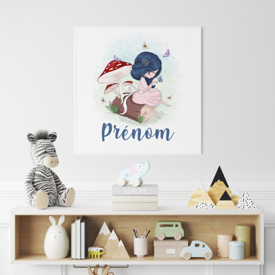 Poster / Affiche carrée enfants personnalisée - Fille champignons