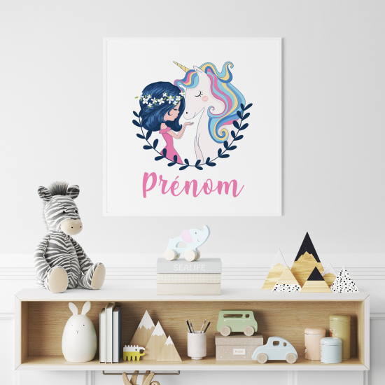 Poster / Affiche carrée enfants personnalisée - Fille Licorne