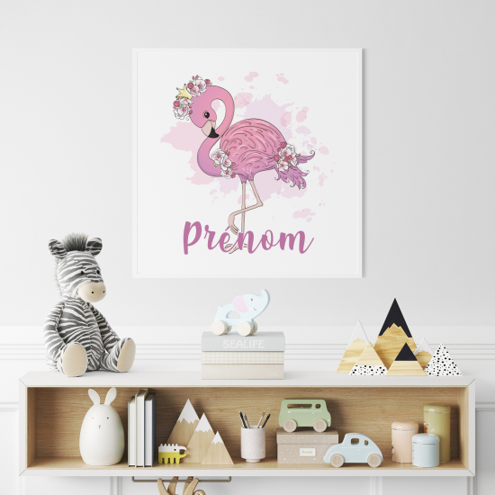 Poster / Affiche carrée enfants personnalisée - Flamant Rose