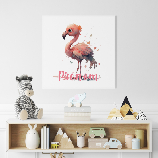 Poster / Affiche carrée enfants personnalisée - Flamant Rose