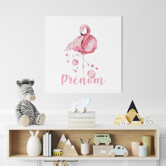 Poster / Affiche carrée enfants personnalisée - Flamant Rose