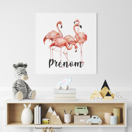 Poster / Affiche carrée enfants personnalisée - Flamants Roses