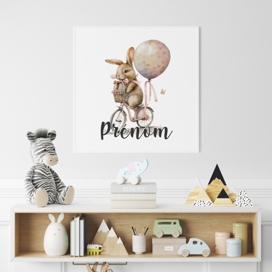 Poster / Affiche carrée enfants personnalisée - Lapin à vélo