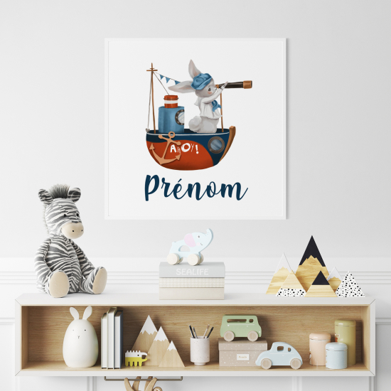 Poster / Affiche carrée enfants personnalisée - Lapin Marin