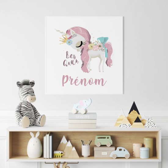 Poster / Affiche carrée enfants personnalisée - Licorne