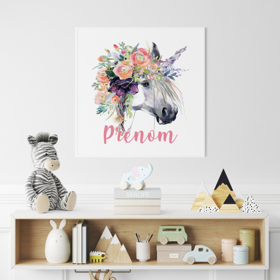 Poster / Affiche carrée enfants personnalisée - Licorne