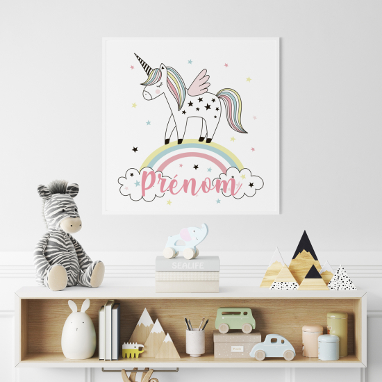 Poster / Affiche carrée enfants personnalisée - Licorne arc-en-ciel