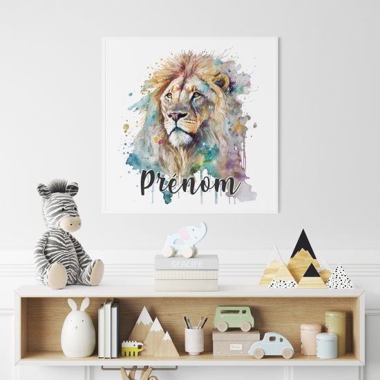 Poster / Affiche carrée enfants personnalisée - Lion coloré