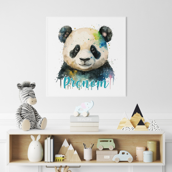 Poster / Affiche carrée enfants personnalisée - Panda coloré