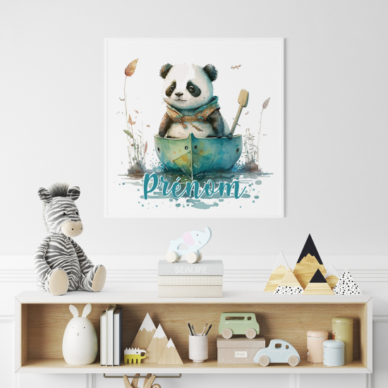 Poster / Affiche carrée enfants personnalisée - Panda sur la barque