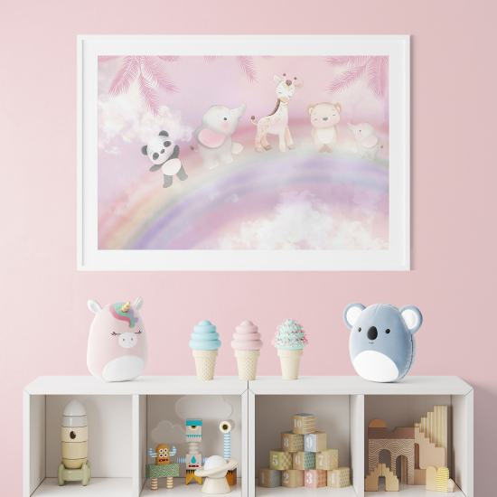 Poster / Affiche enfants - Animaux sur l'arc-en-ciel