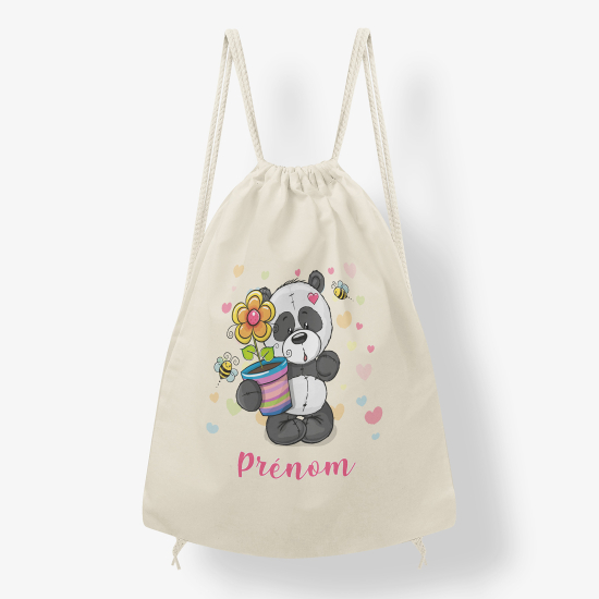 Sac à dos cordon - Panda fleuri