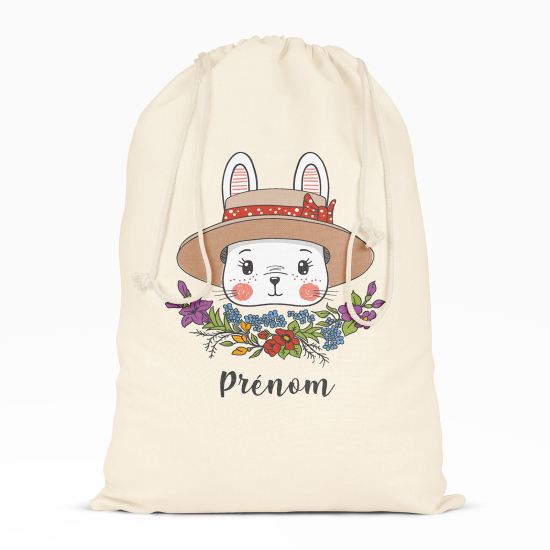 Sac à ficelles - Lapine avec chapeau